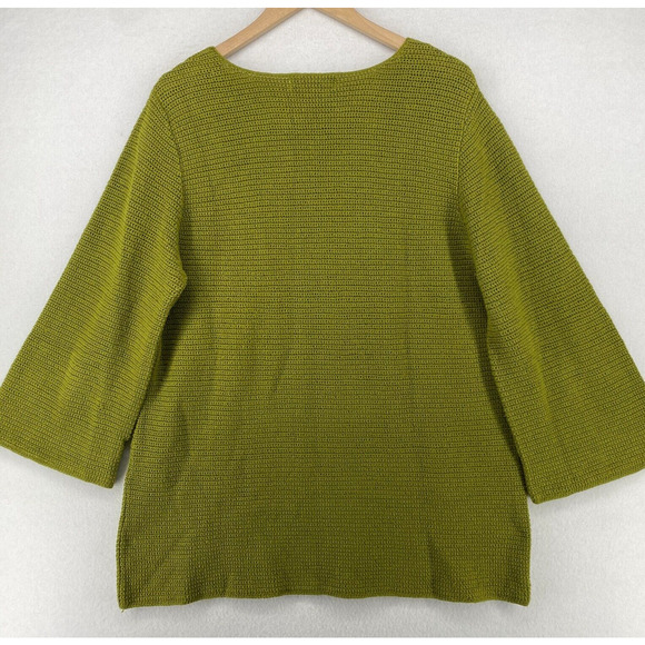 CONCEPT WOMAN Sweater 1X Ramie Cotton Crochet Jumper 3/4 Sleeve Pullover Green - Picture 3 of 11